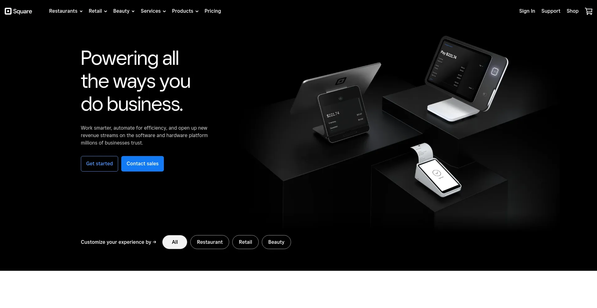 Screenshot of square.site homepage