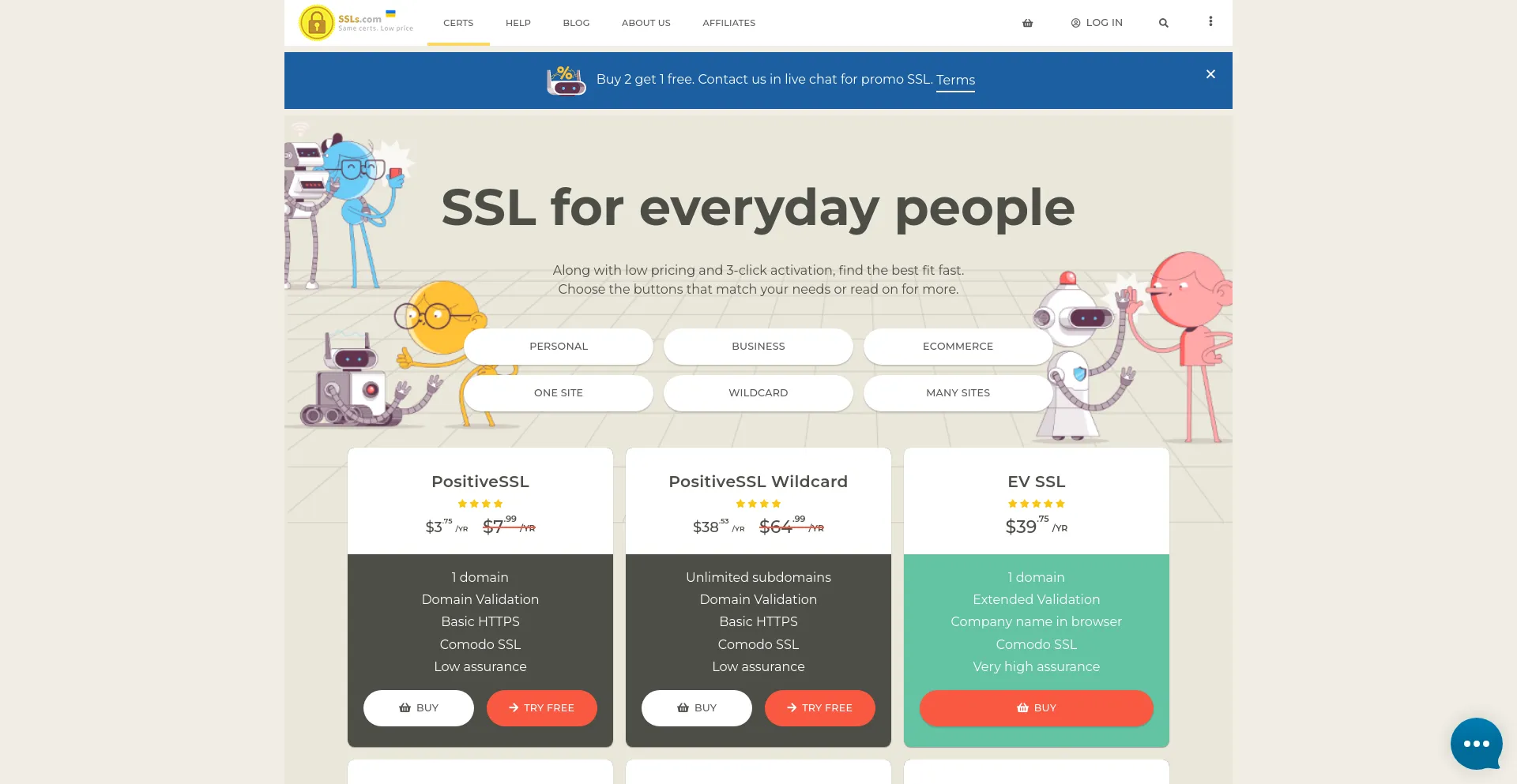 Screenshot of ssls.com homepage