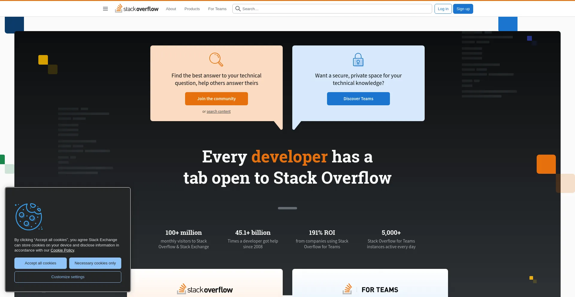 Screenshot of stackoverflow.com homepage