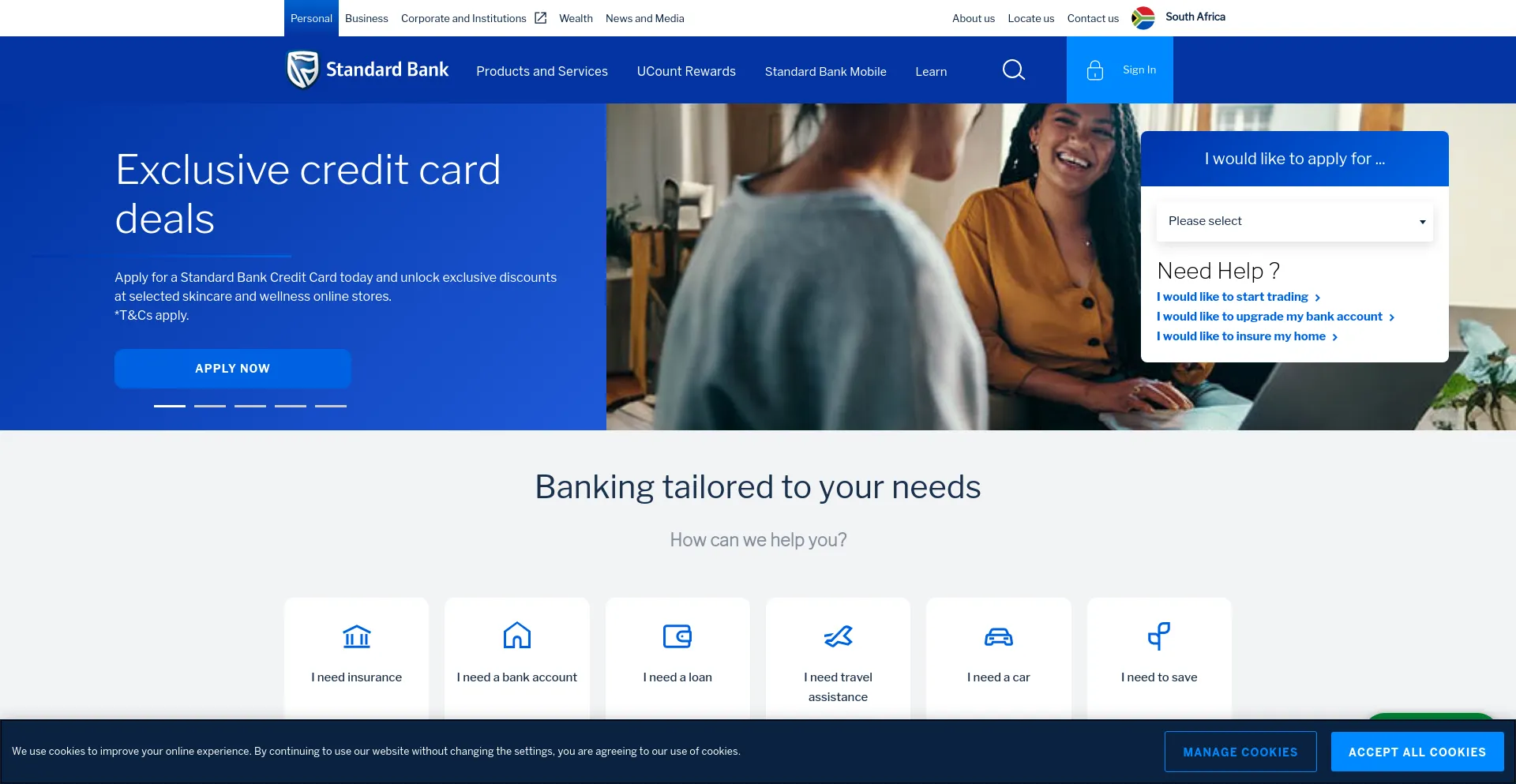 Screenshot of standardbank.co.za homepage