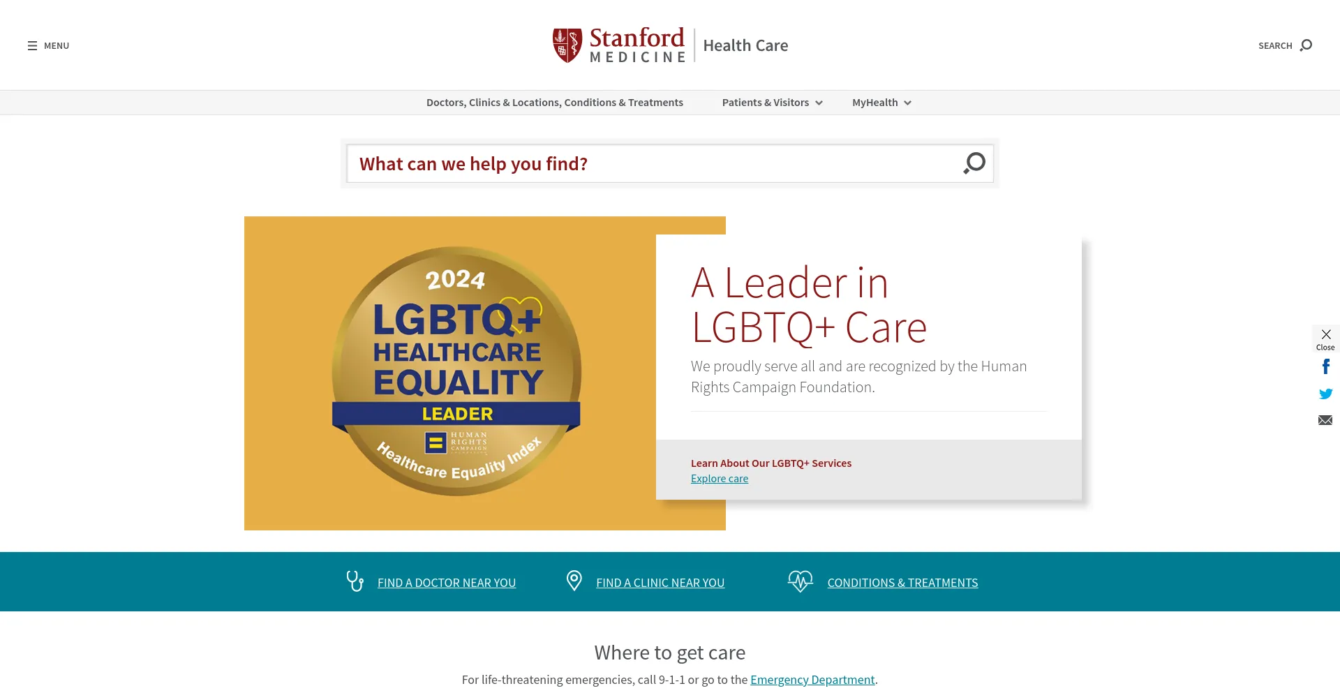 Screenshot of stanfordhealthcare.org homepage