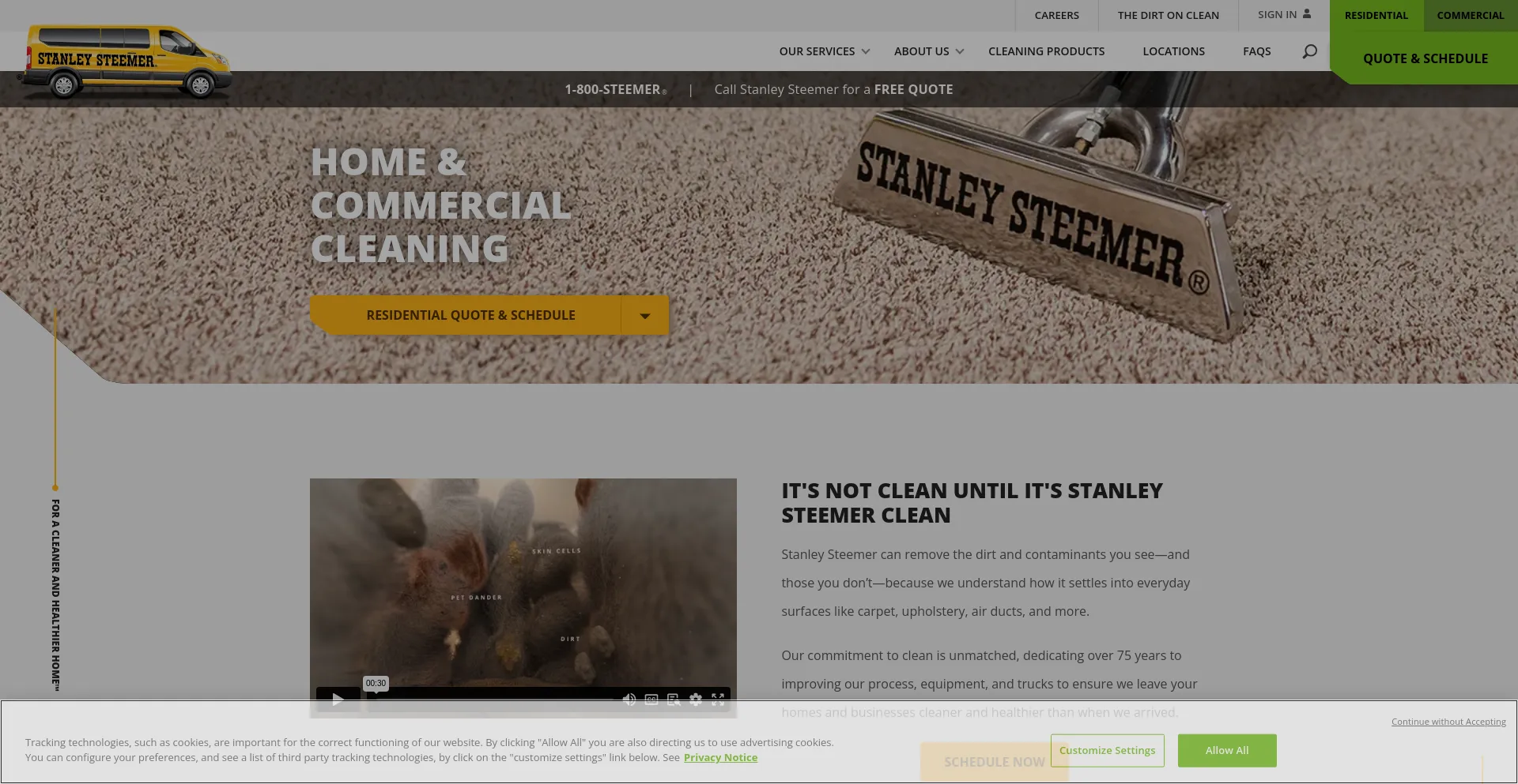 Screenshot of stanleysteemer.com homepage