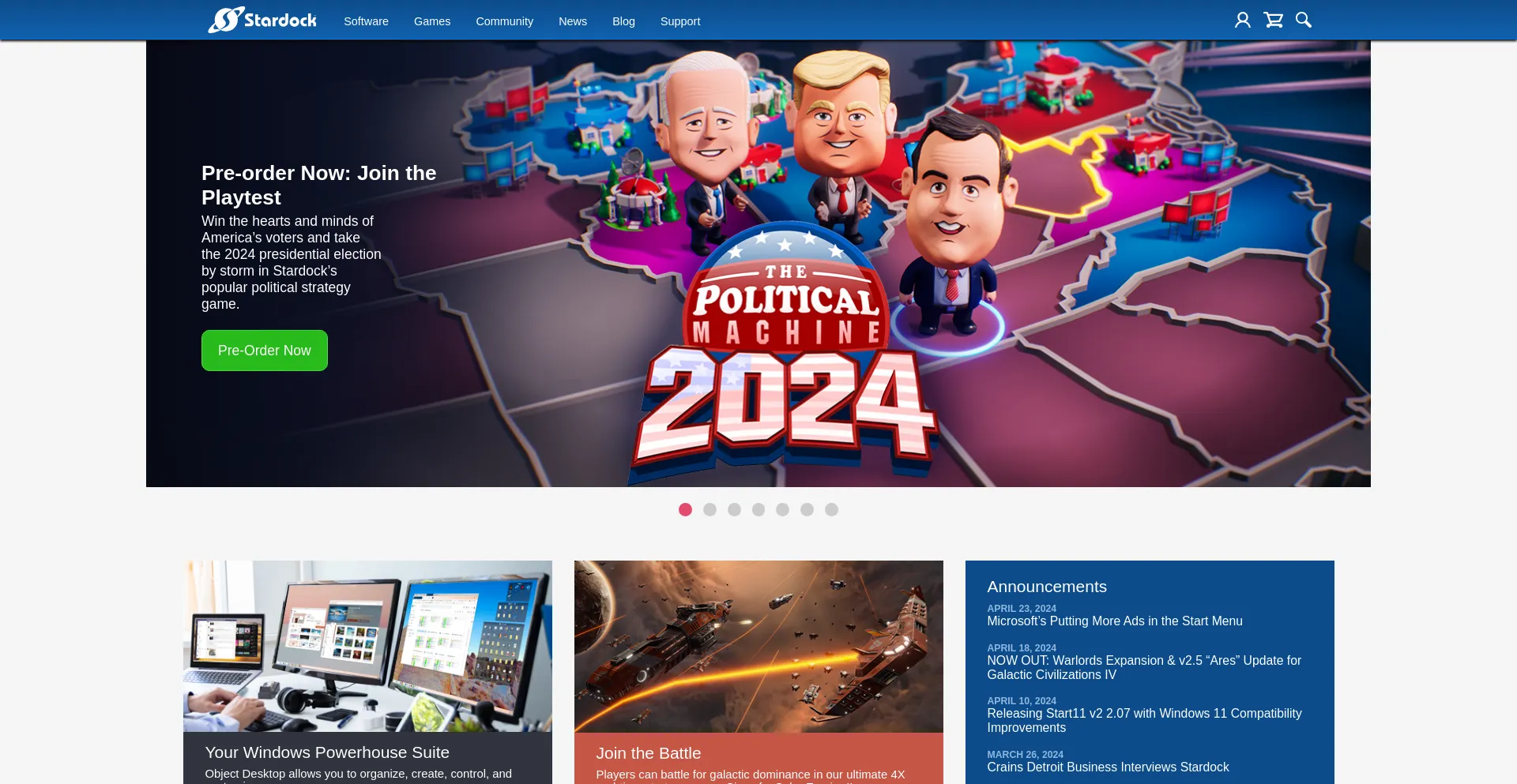 Screenshot of stardock.com homepage