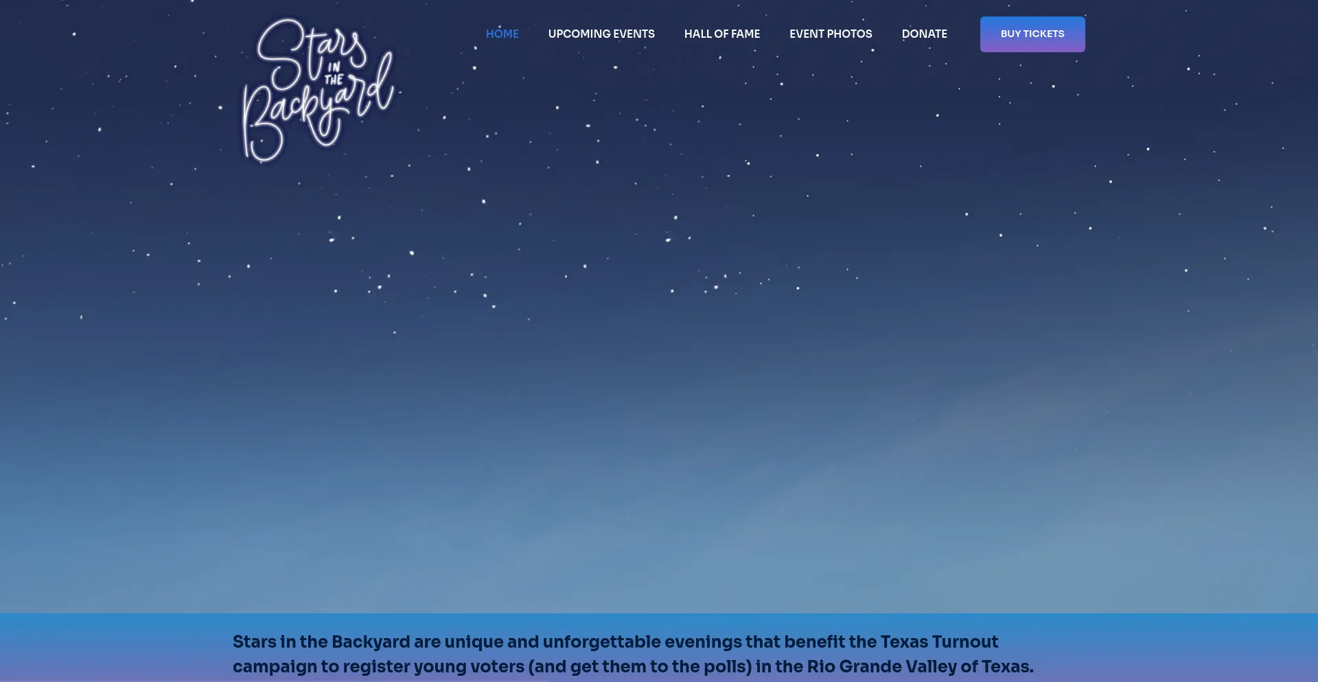 Screenshot of starsinthebackyard.com homepage