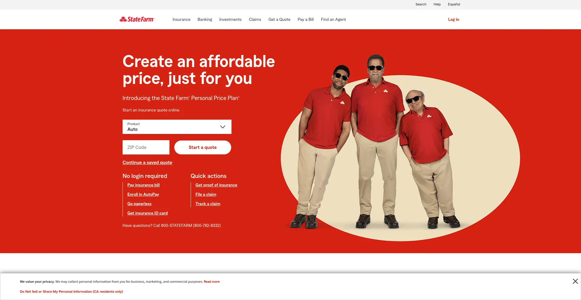 Screenshot of statefarm.com homepage