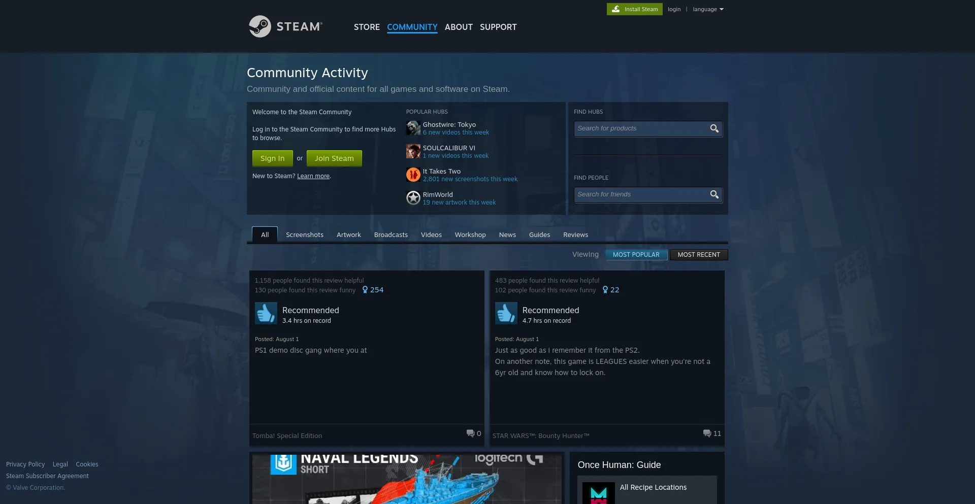 Screenshot of steamcommunity.com homepage