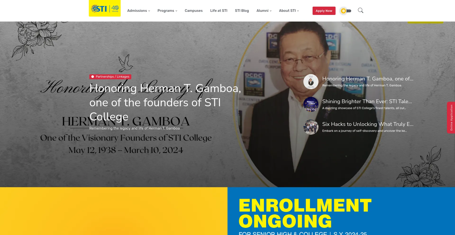 Screenshot of sti.edu homepage