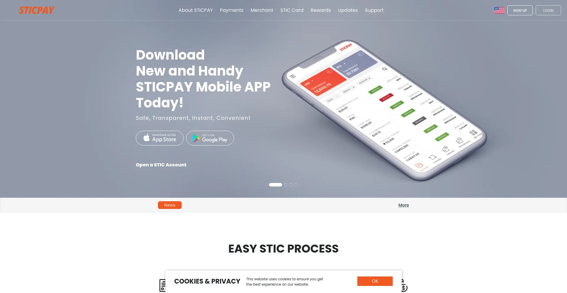 Screenshot of sticpay.com homepage