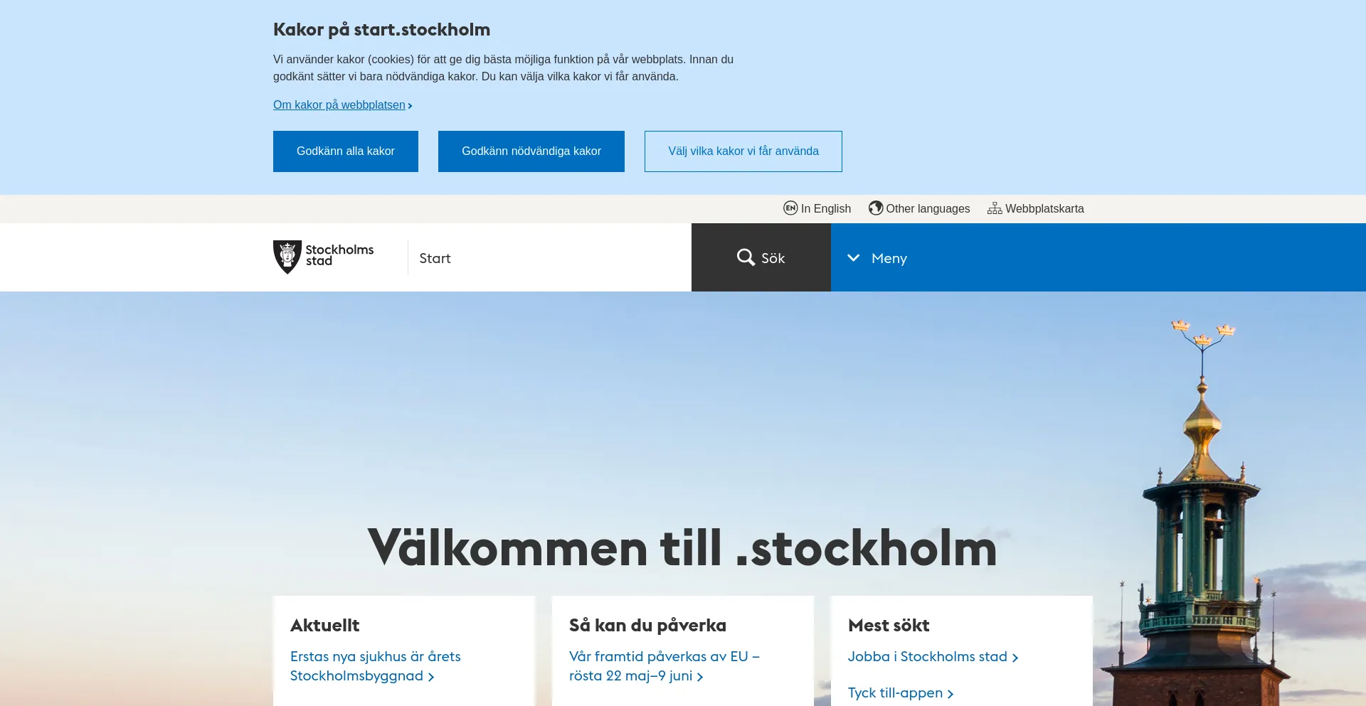 Screenshot of stockholm.se homepage