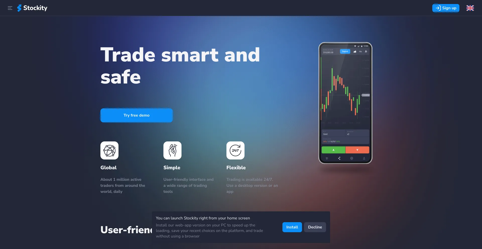 Screenshot of stockity.id homepage