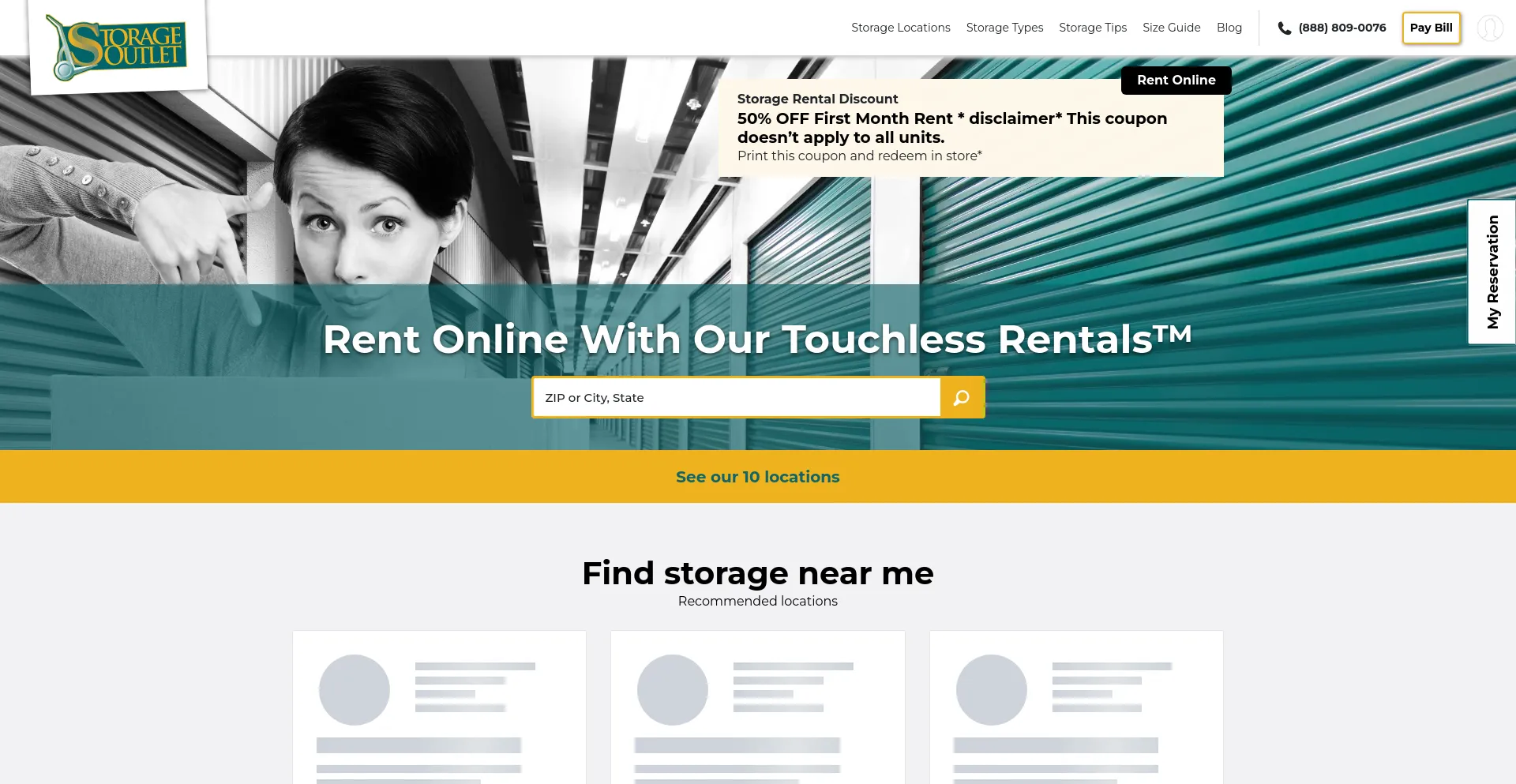 Screenshot of storageoutlet.net homepage