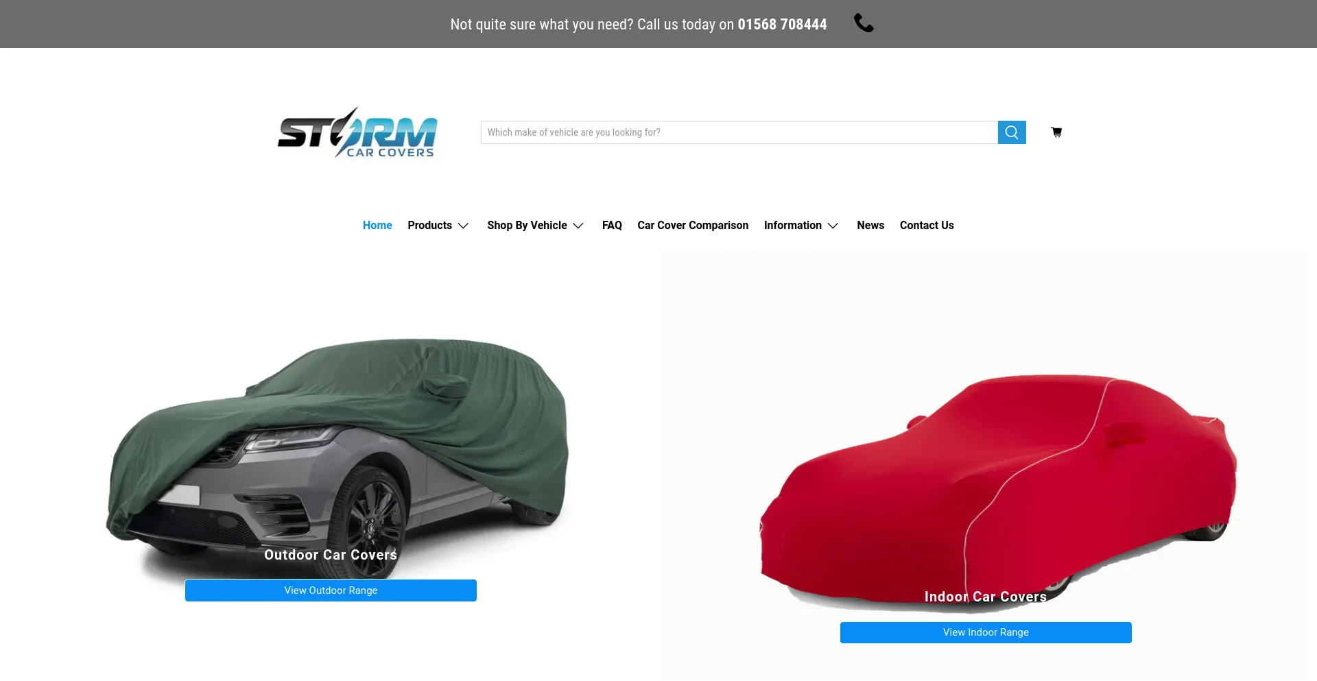 Screenshot of stormcarcovers.co.uk homepage