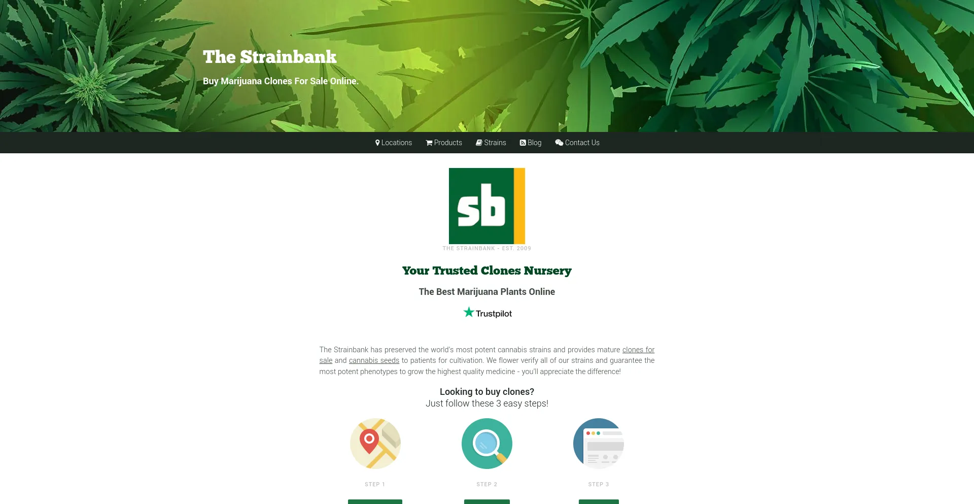 Screenshot of strainbank.com homepage