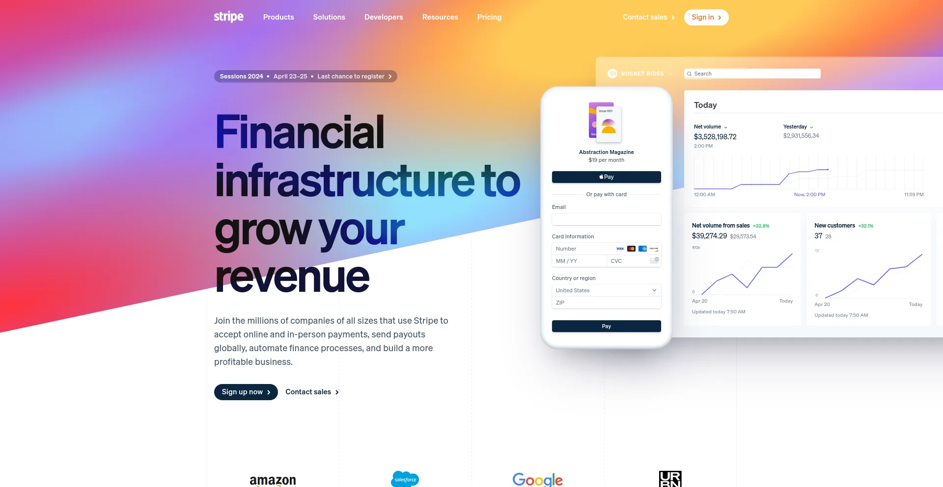 Screenshot of stripe.com homepage