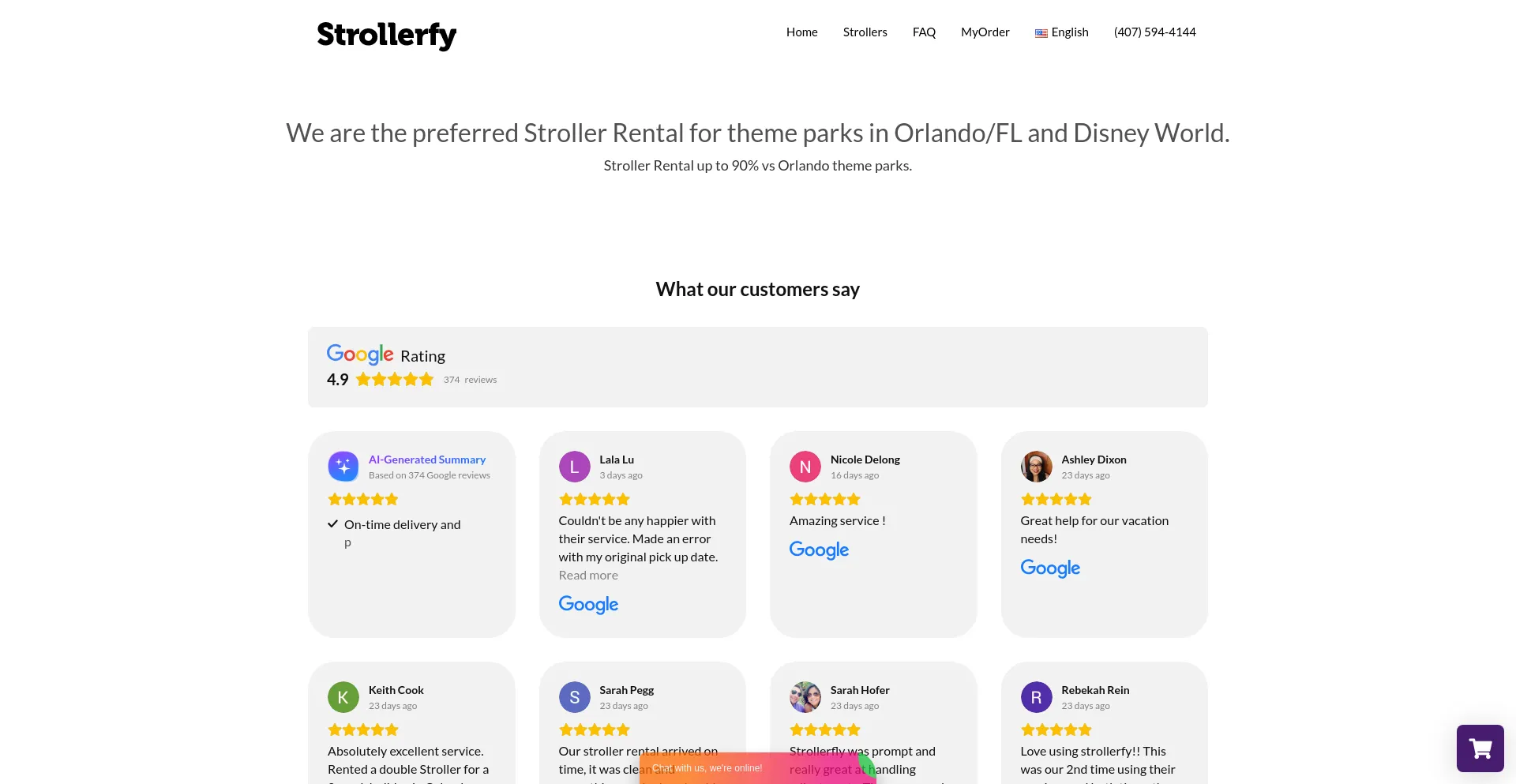 Screenshot of strollerfy.com homepage