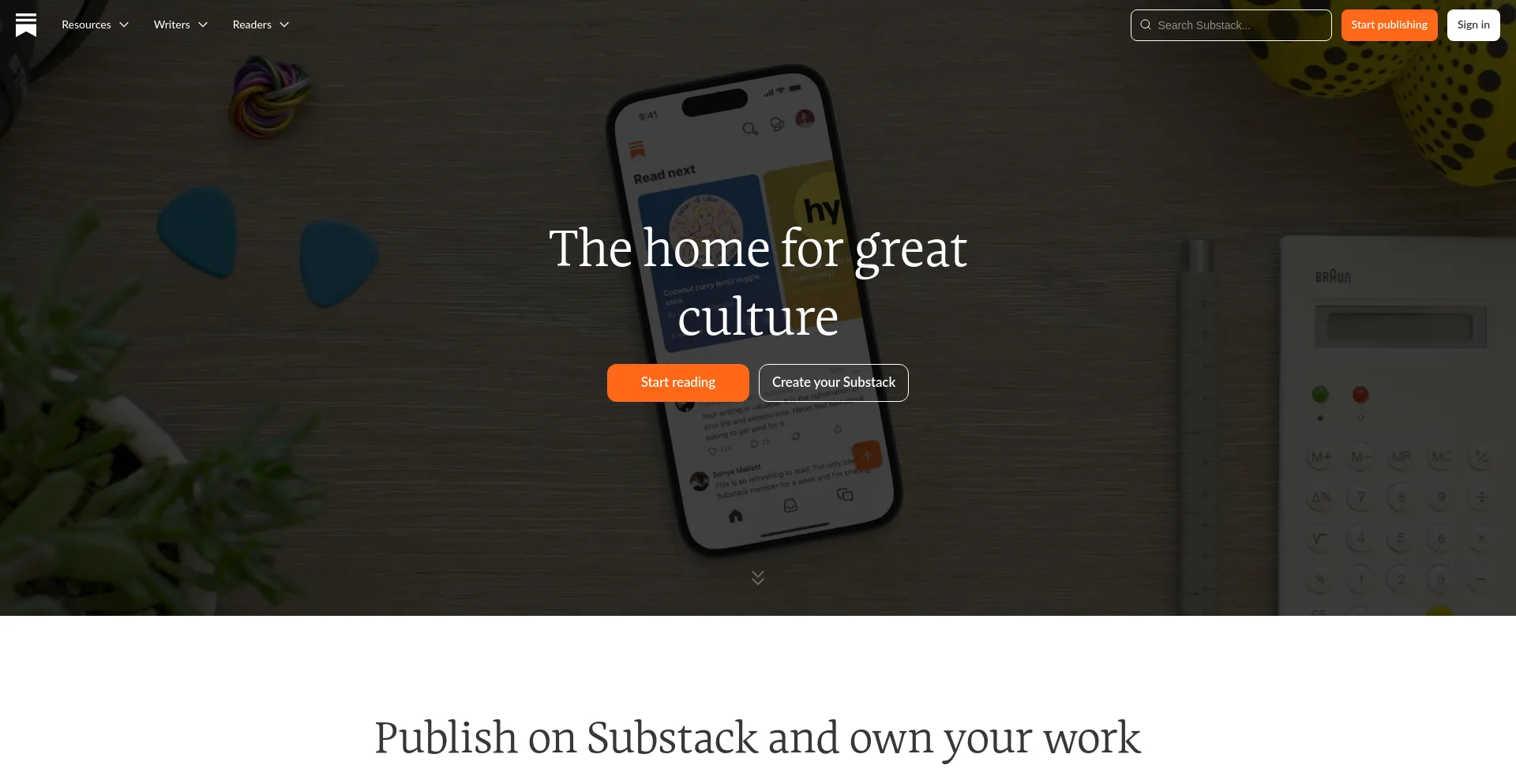 Screenshot of substack.com homepage