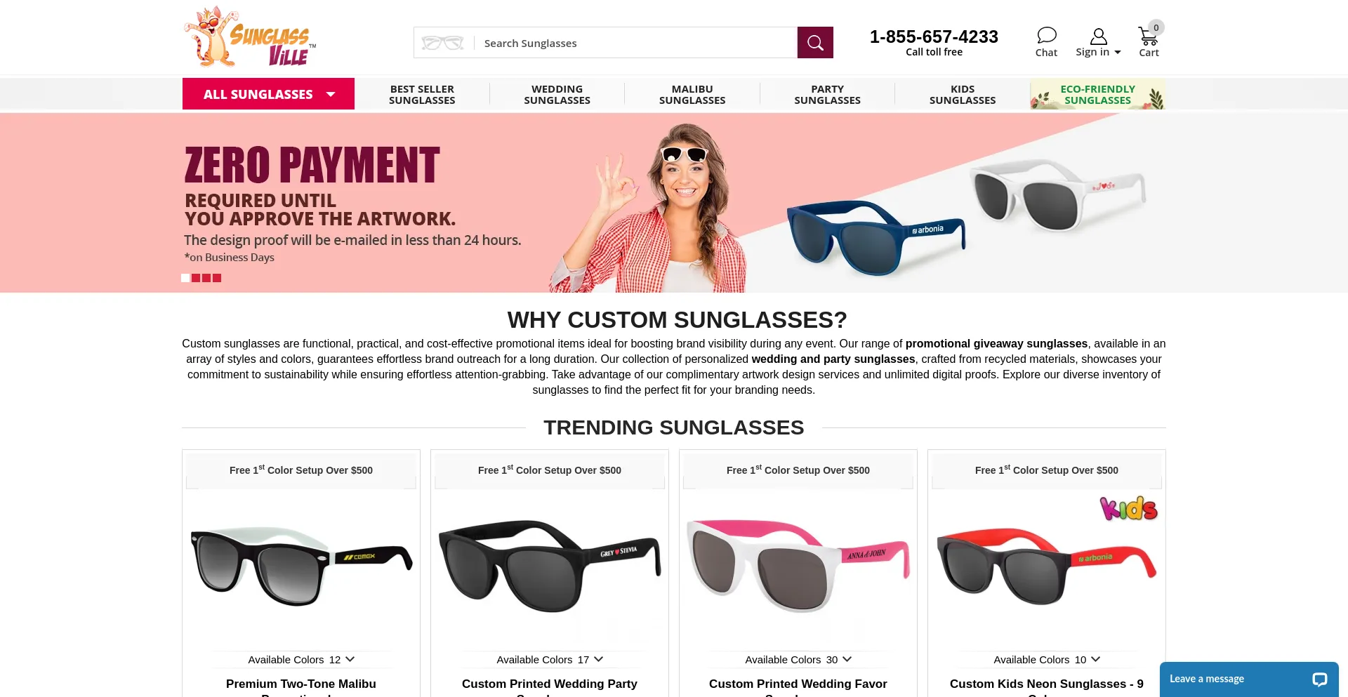 Screenshot of sunglassville.com homepage