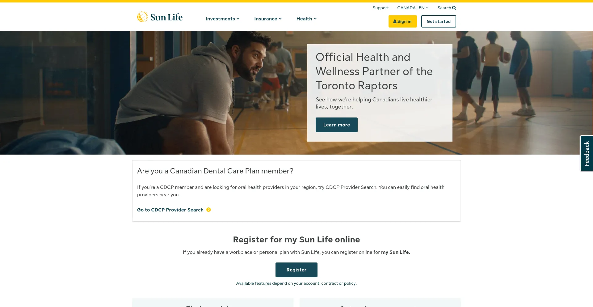 Screenshot of sunlife.ca homepage