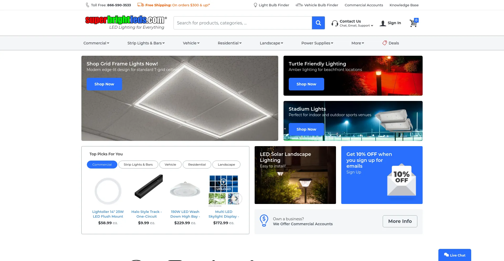 Screenshot of superbrightleds.com homepage