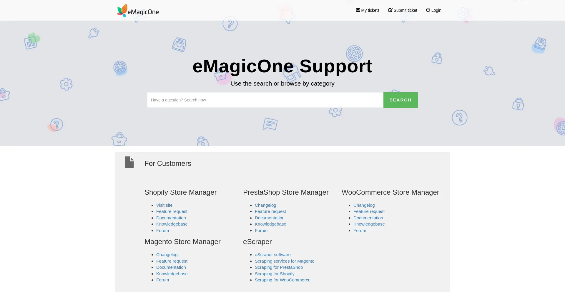 Screenshot of support.emagicone.com homepage