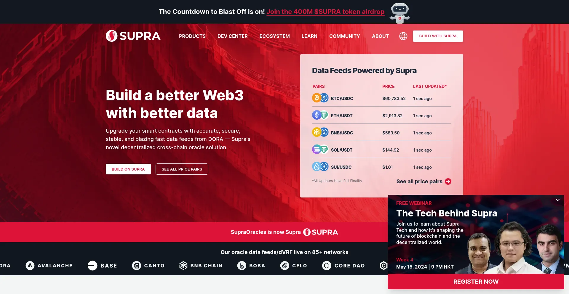 Screenshot of supra.com homepage