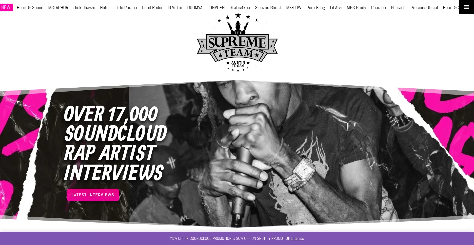 Screenshot of supremepr.us homepage