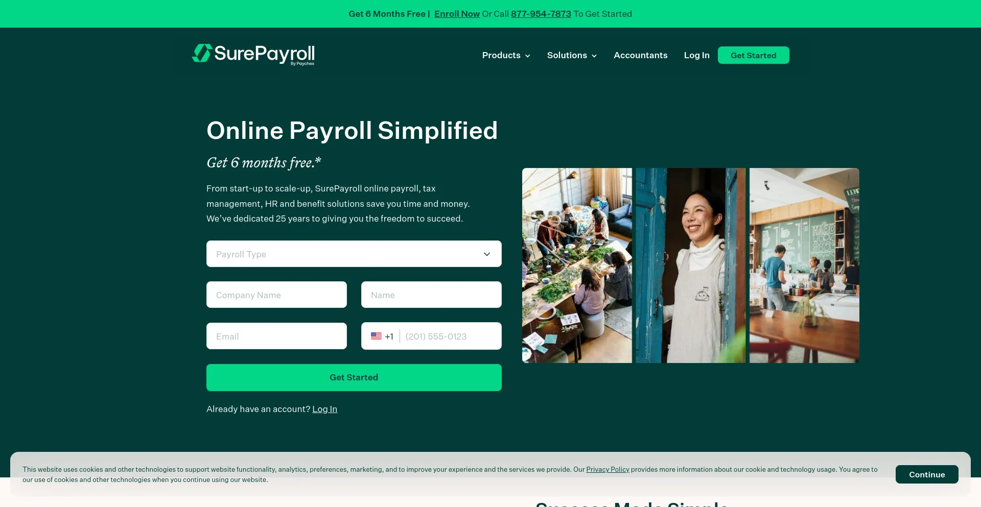 Screenshot of surepayroll.com homepage