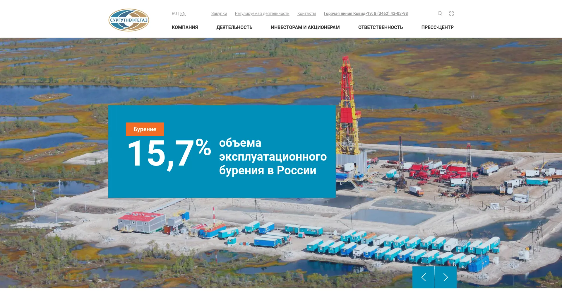 Screenshot of surgutneftegas.ru homepage