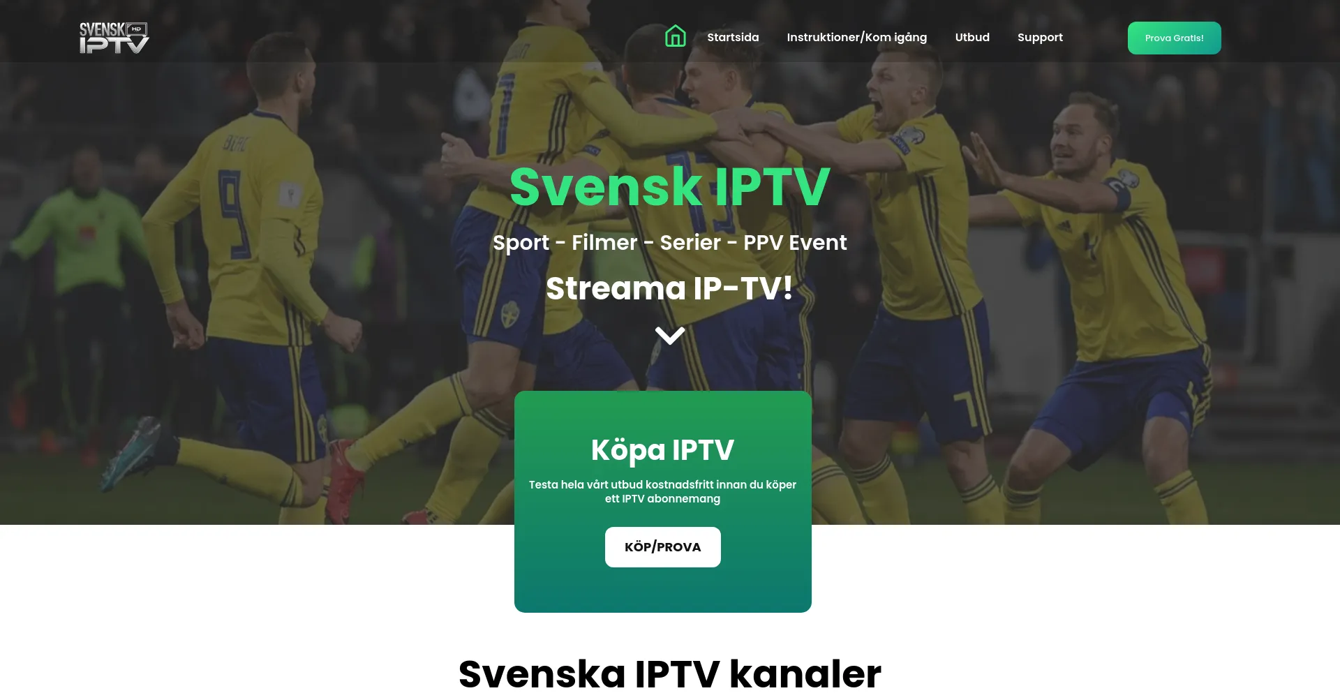 Screenshot of svenskiptv.com homepage