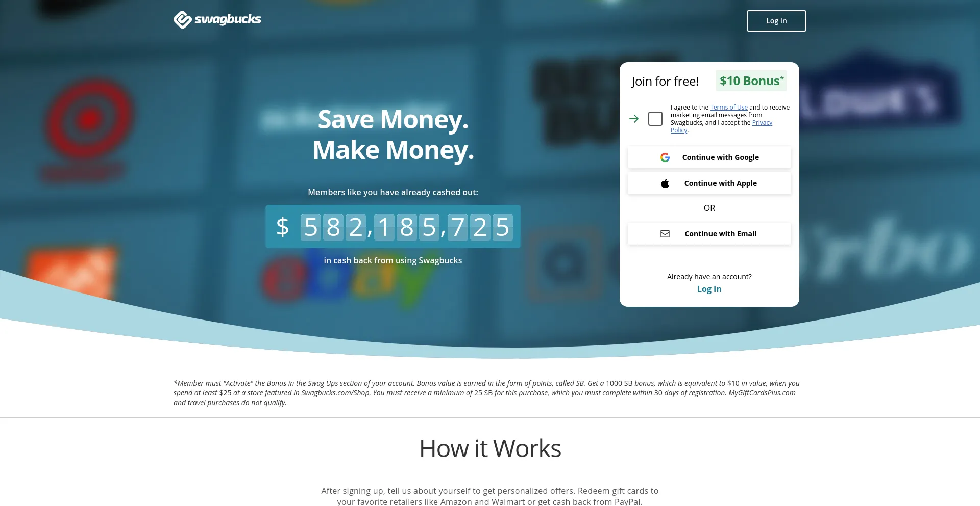 Screenshot of swagbucks.com homepage