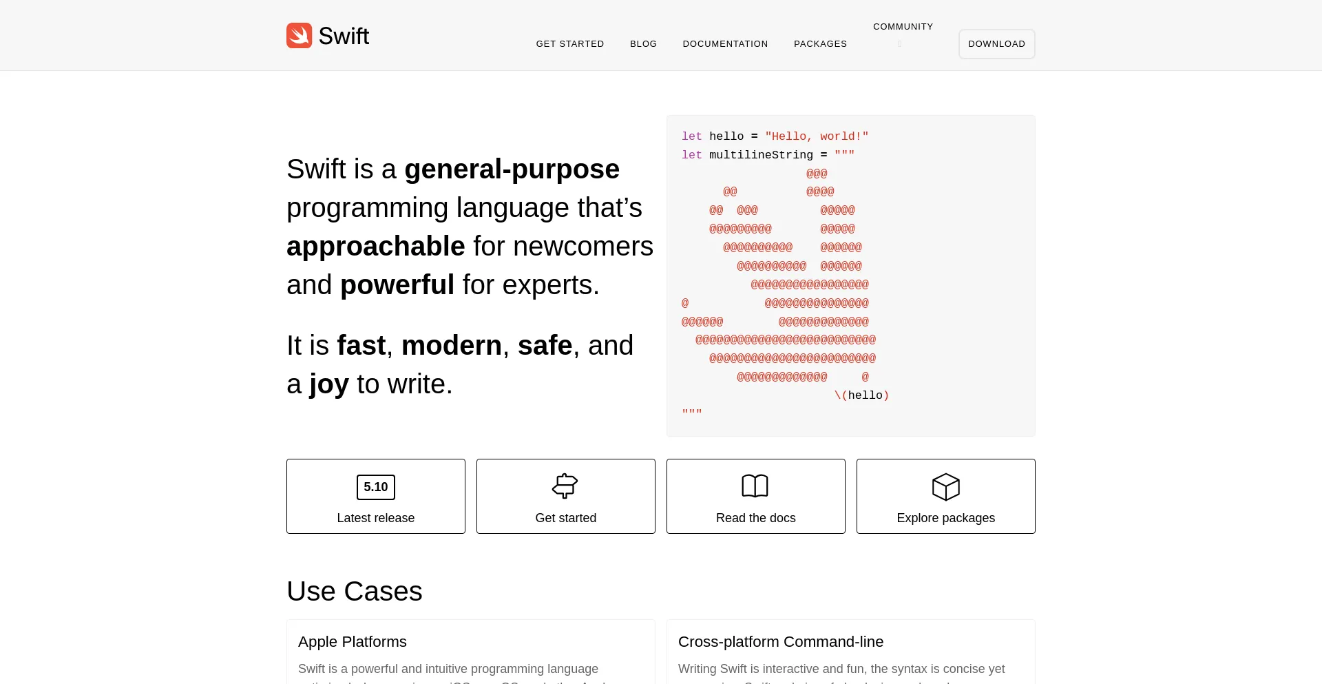 Screenshot of swift.org homepage