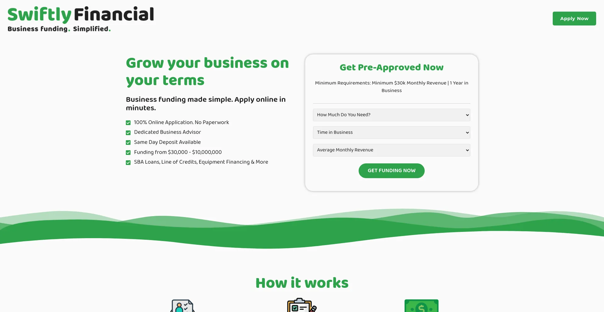 Screenshot of swiftlyfinancial.com homepage