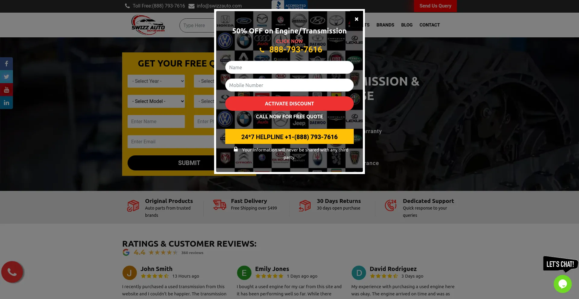 Screenshot of swizzauto.com homepage