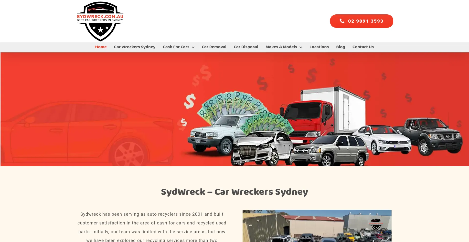 Screenshot of sydwreck.com.au homepage