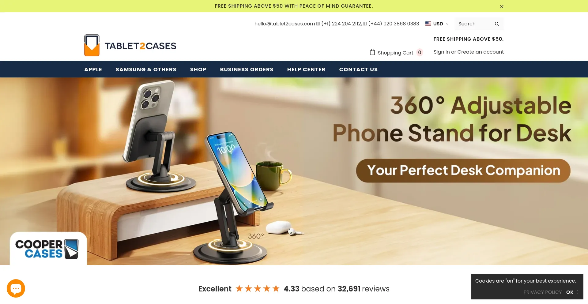 Screenshot of tablet2cases.com homepage