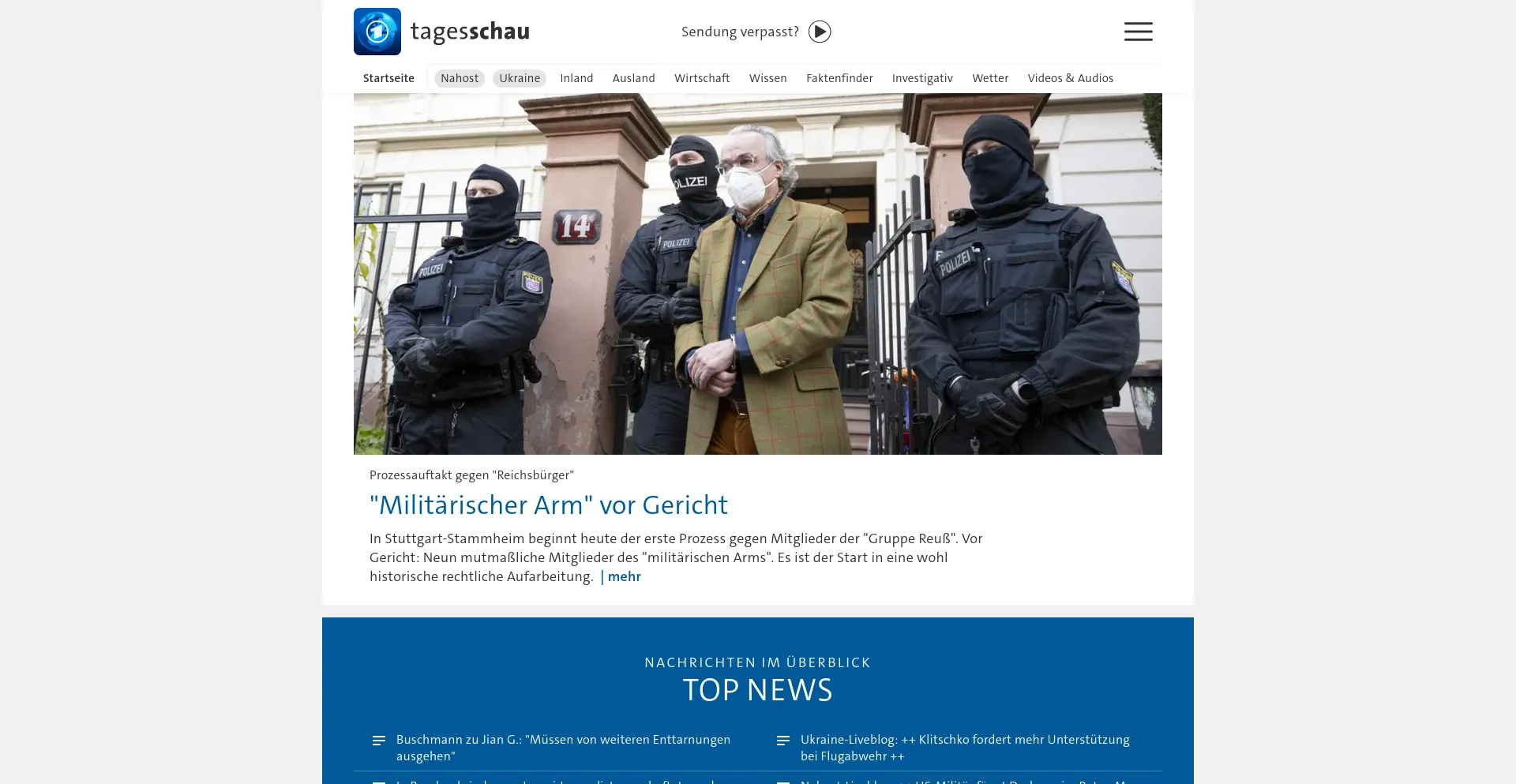 Screenshot of tagesschau.de homepage