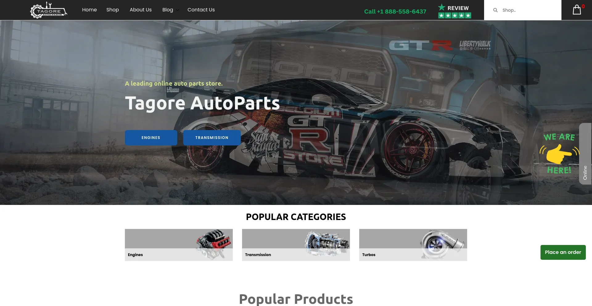 Screenshot of tagoreautoparts.com homepage