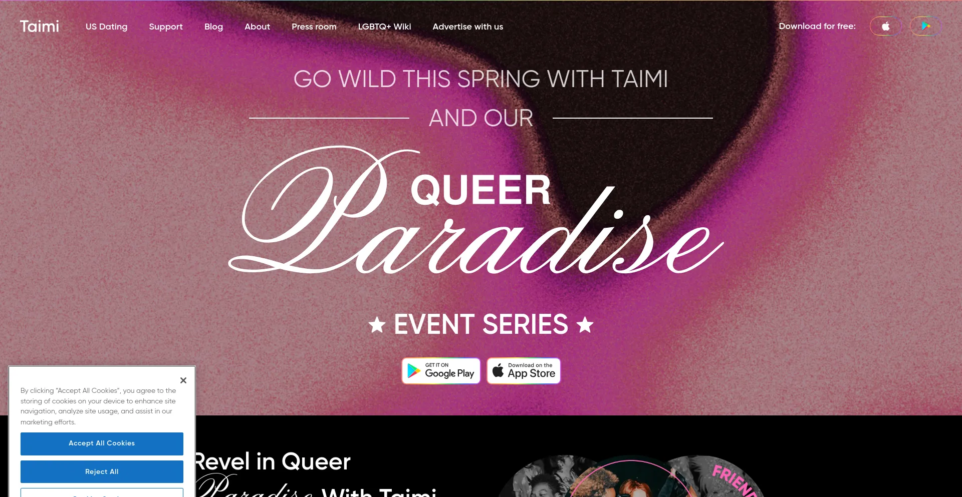 Screenshot of taimi.com homepage