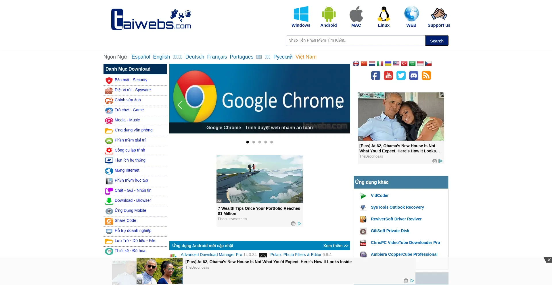 Screenshot of taiwebs.com homepage