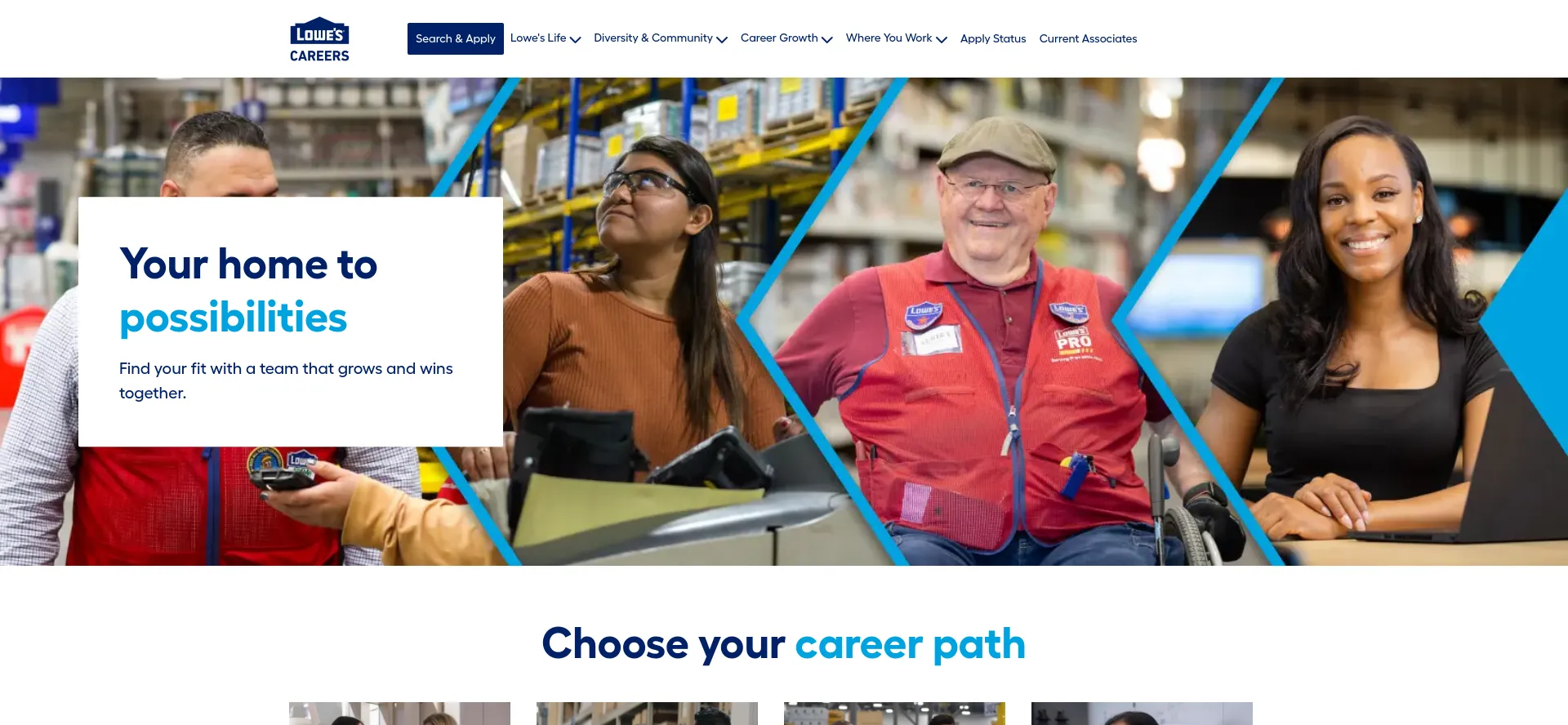 Screenshot of talent.lowes.com homepage