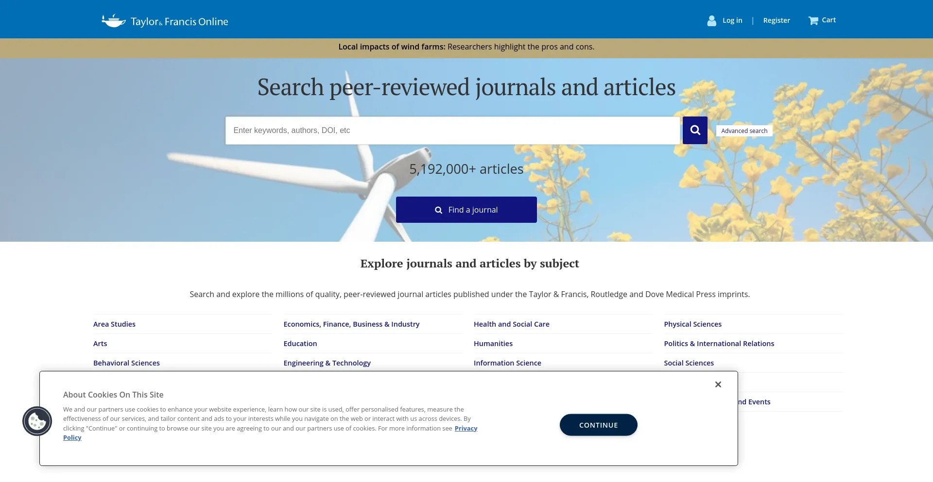 Screenshot of tandfonline.com homepage