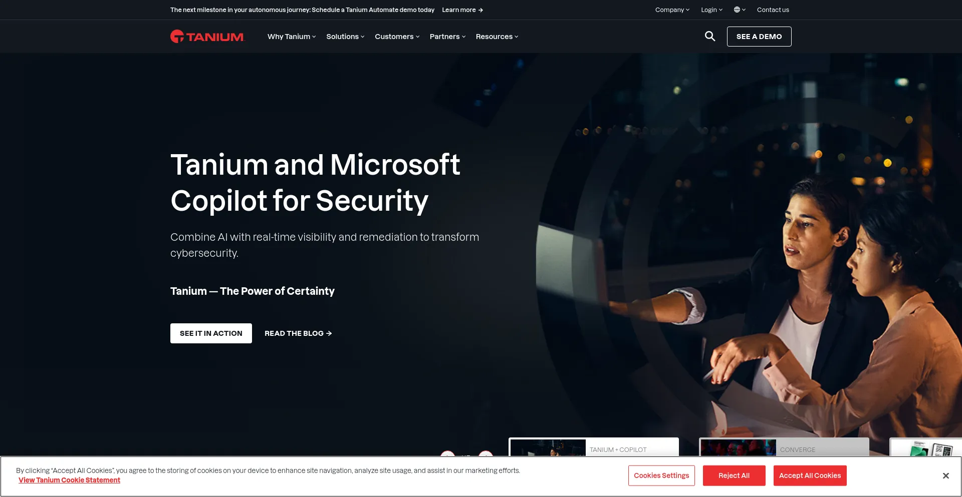 Screenshot of tanium.com homepage