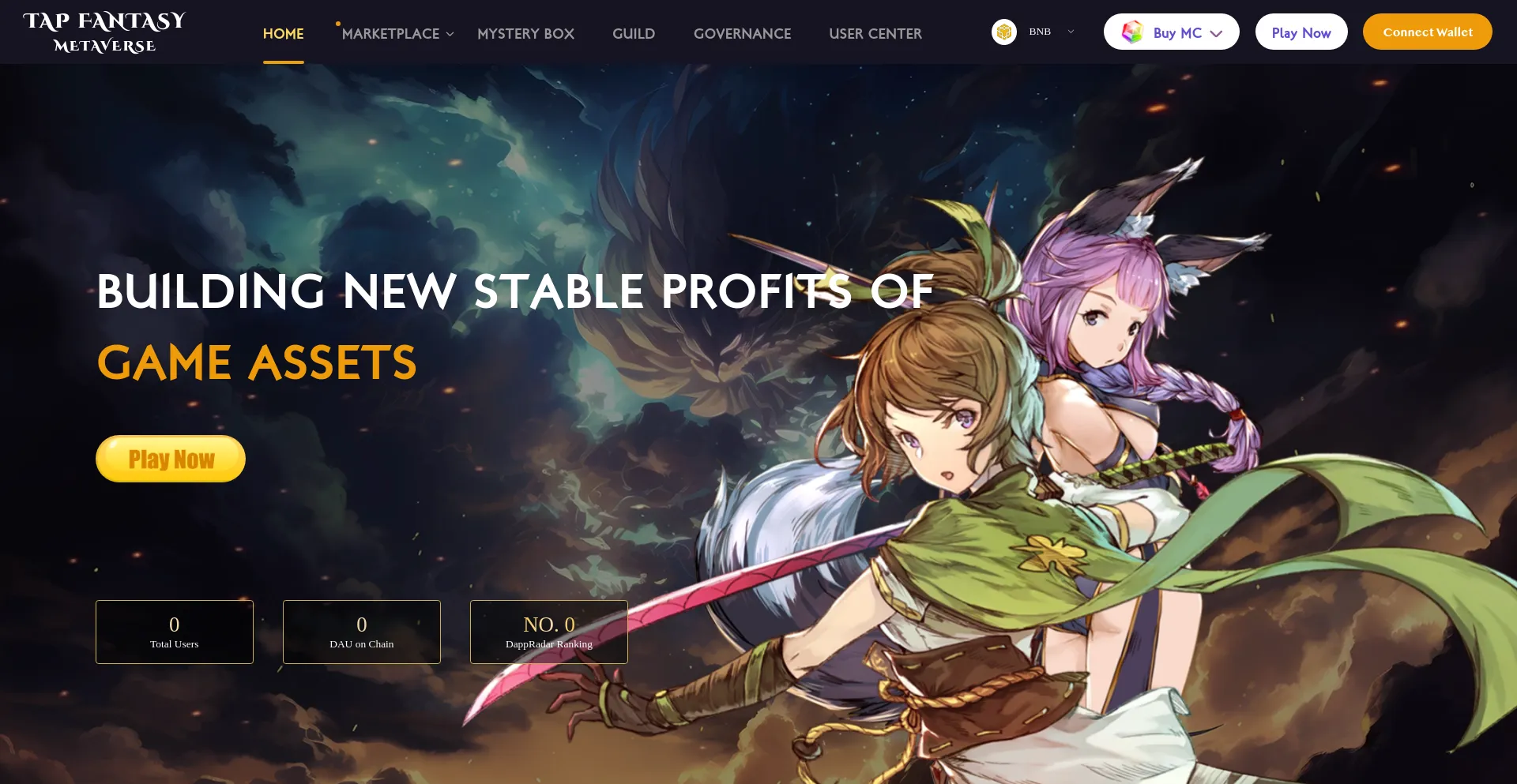 Screenshot of tapfantasy.io homepage