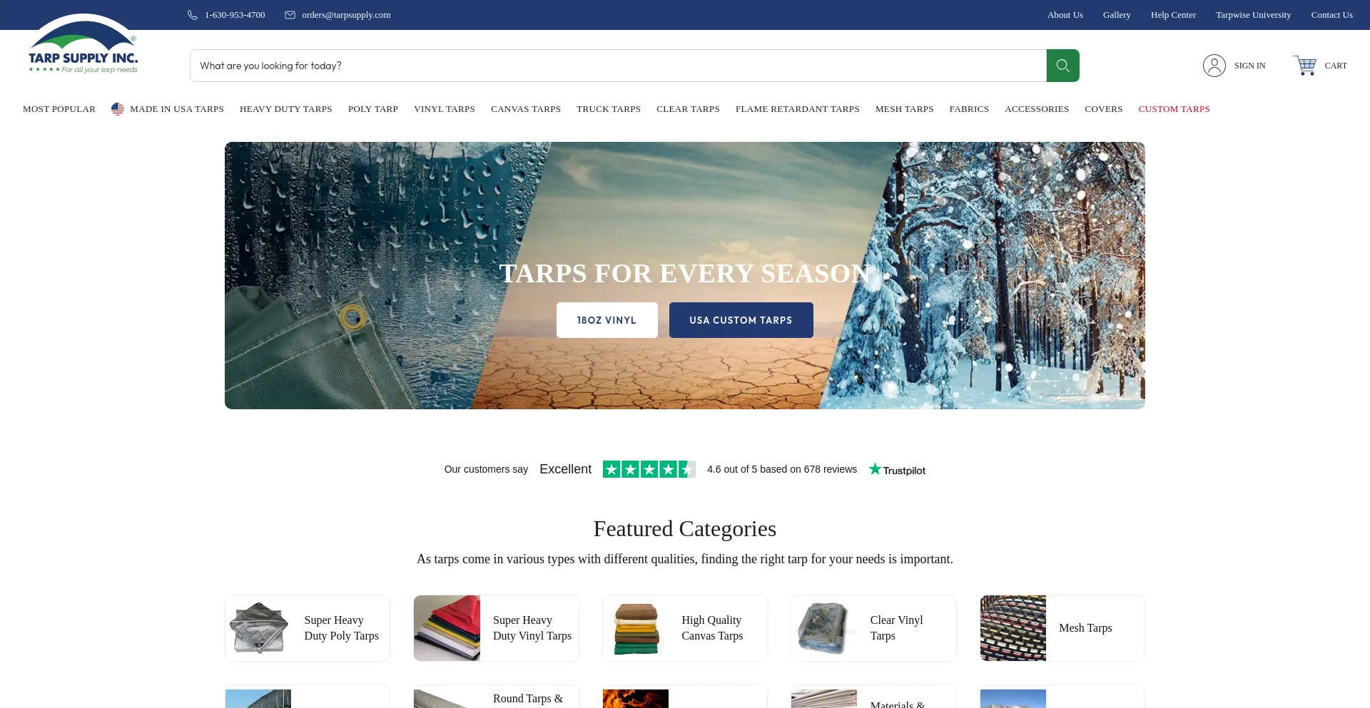 Screenshot of tarpsupply.com homepage