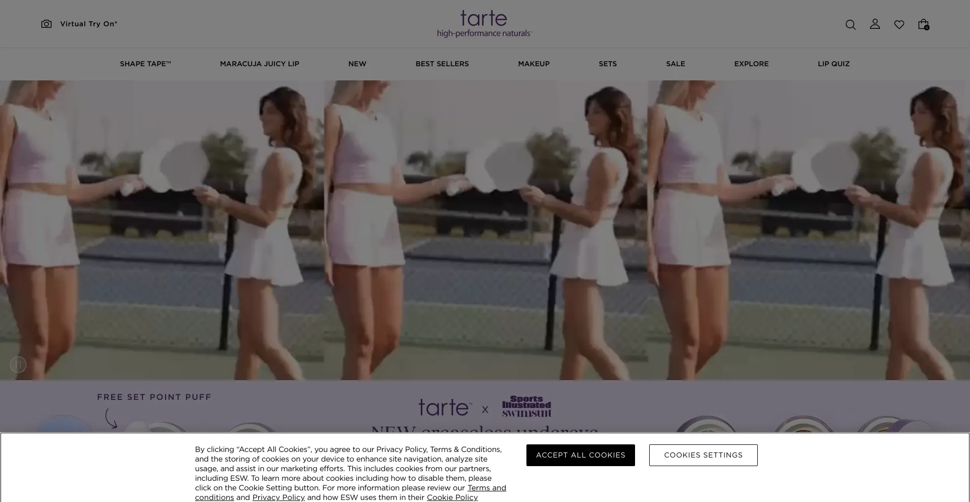 Screenshot of tartecosmetics.com homepage