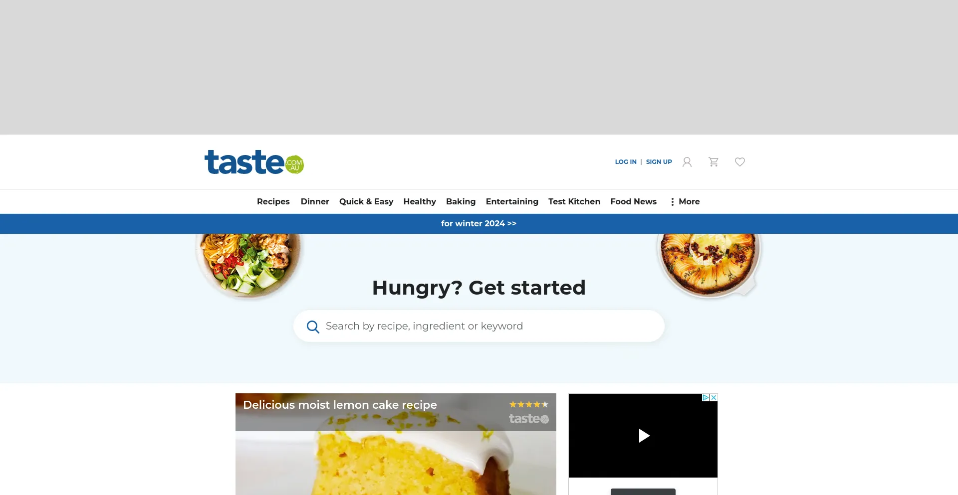 Screenshot of taste.com.au homepage