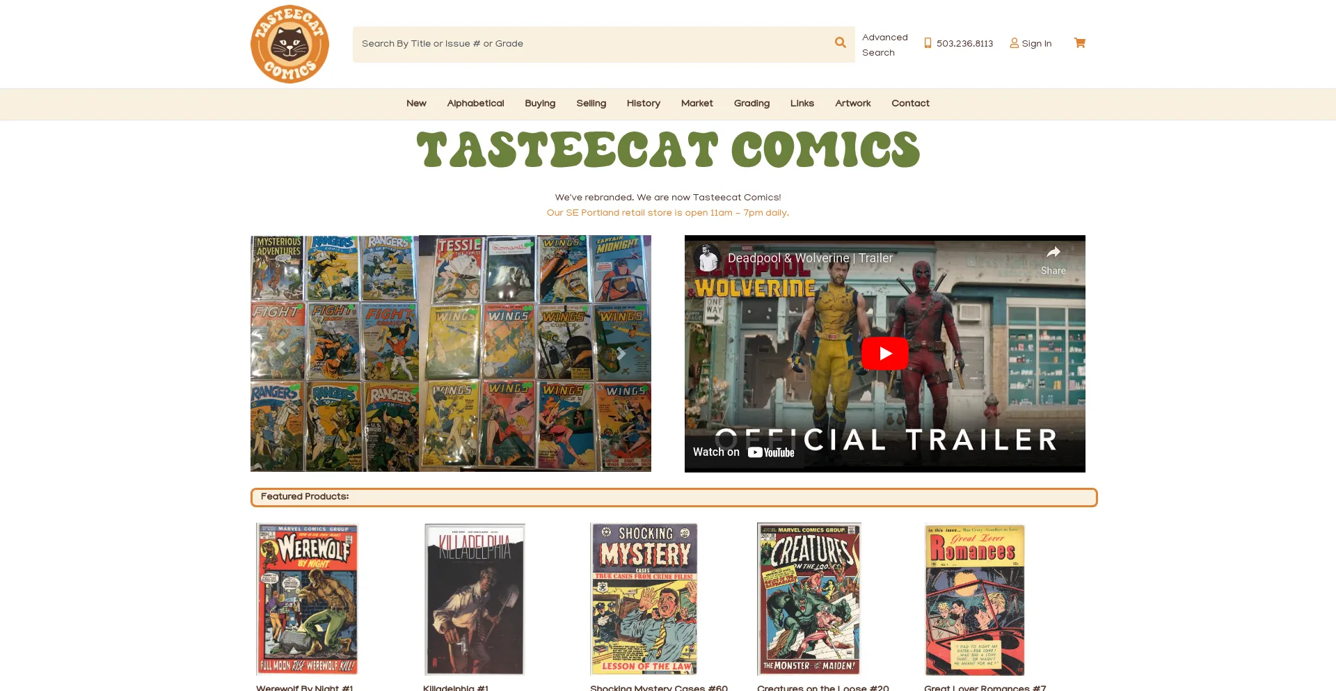 Screenshot of tasteecatcomics.com homepage