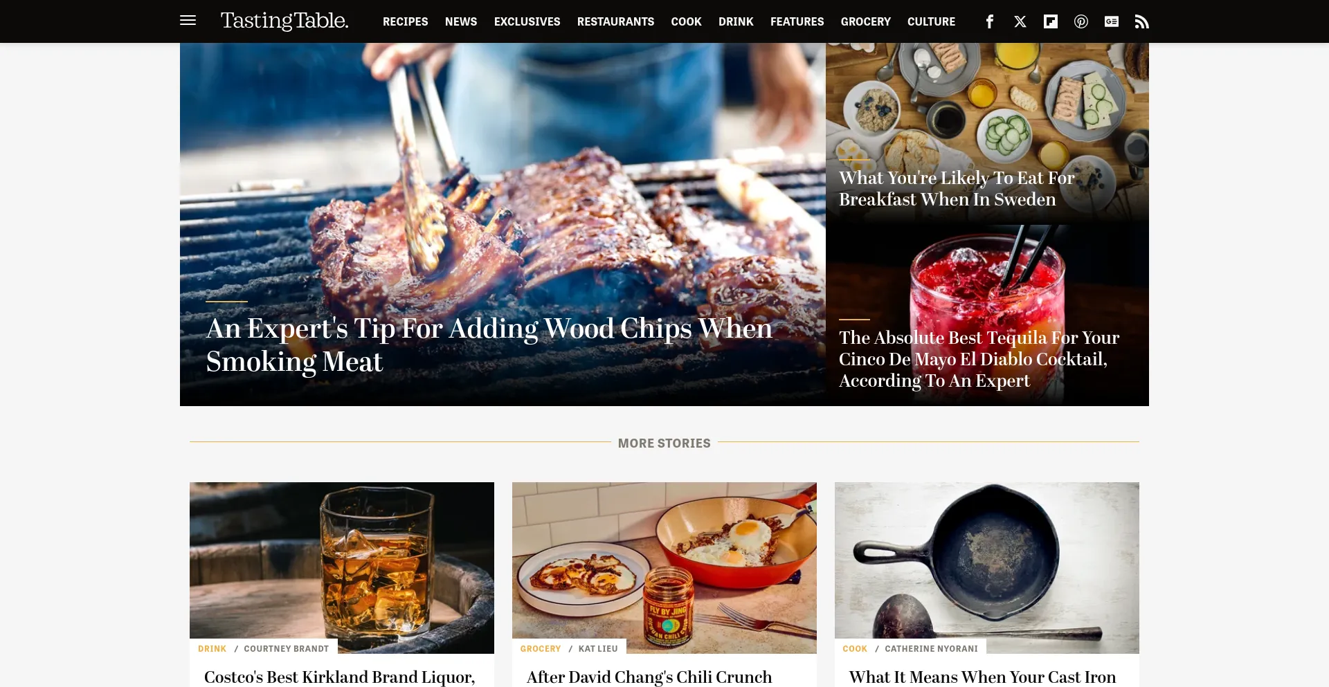 Screenshot of tastingtable.com homepage