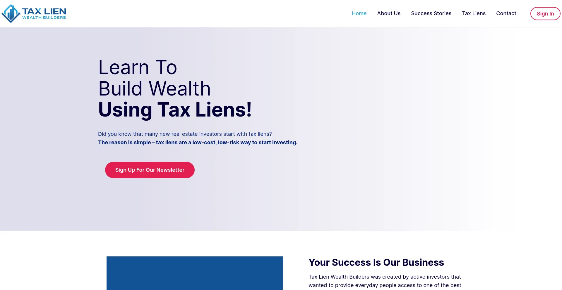 Screenshot of taxlienwealthbuilders.com homepage