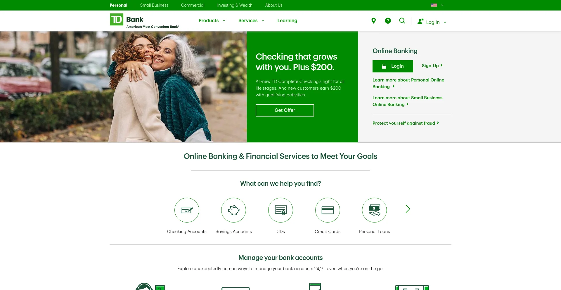 Screenshot of td.com homepage